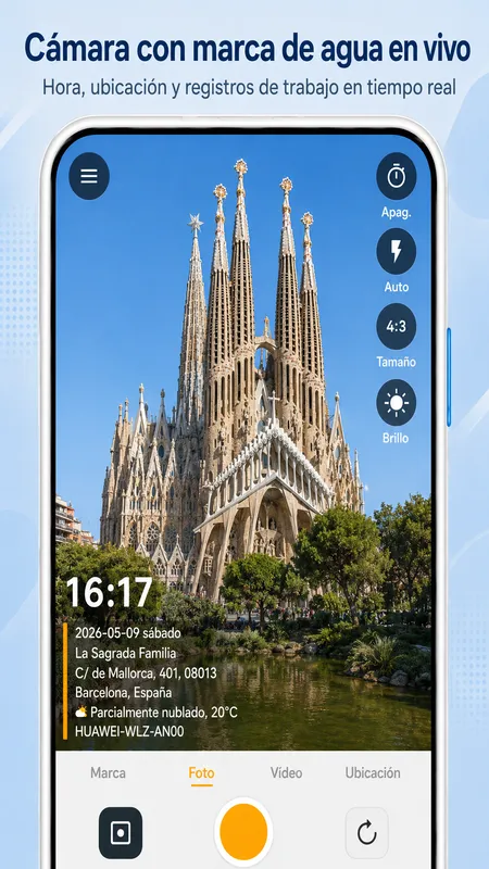 Pantalla de StampCam: foto con marca de agua de hora, dirección y GPS (android 1)