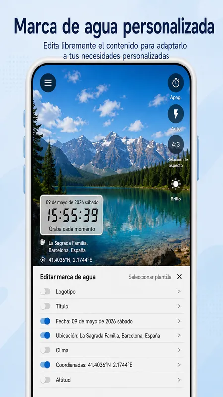 Pantalla de StampCam: foto con marca de agua de hora, dirección y GPS (android 2)