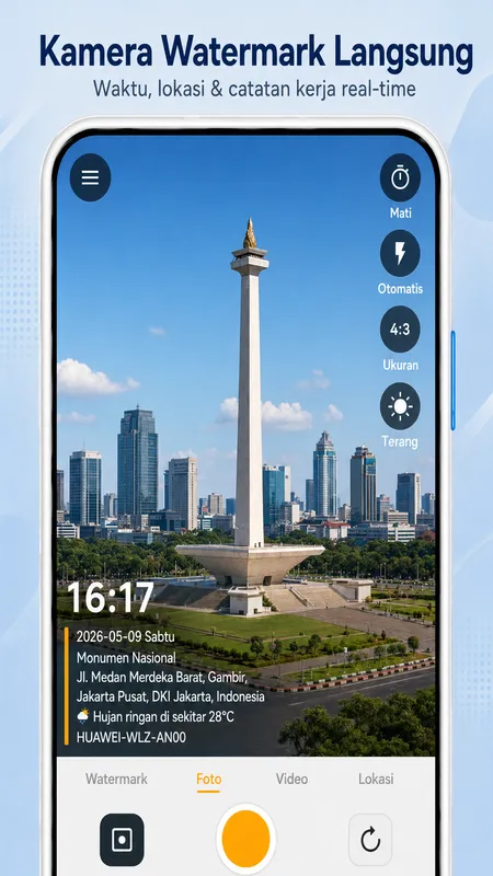 Layar StampCam: foto dengan watermark waktu, alamat, dan GPS (android 1)