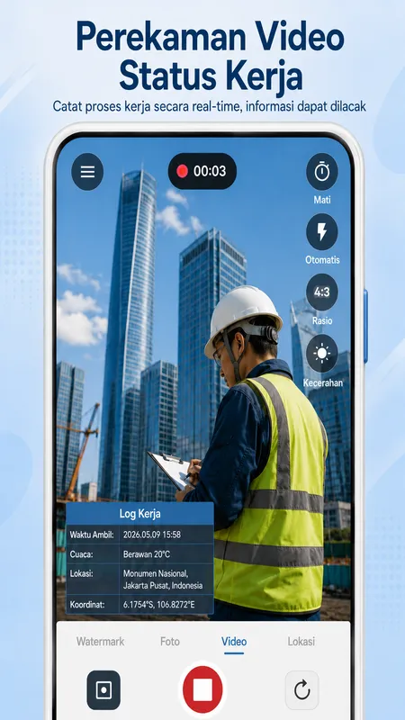 Layar StampCam: foto dengan watermark waktu, alamat, dan GPS (android 4)