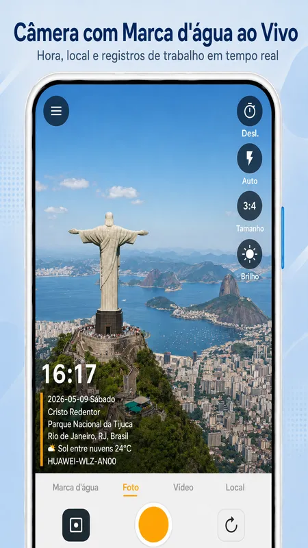 Tela do StampCam: foto com marca d’água de hora, endereço e GPS (android 1)