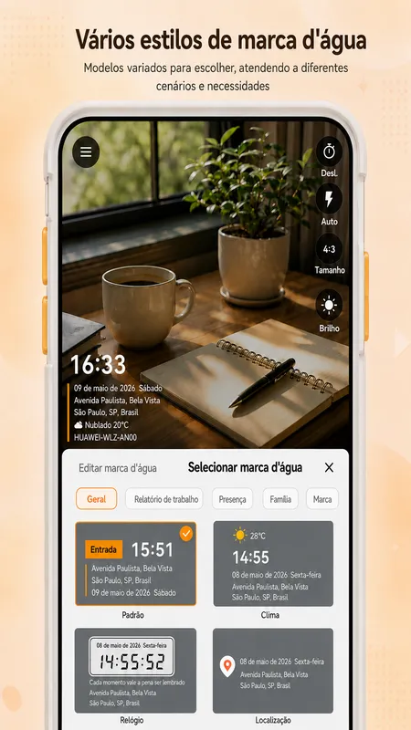 Tela do StampCam: foto com marca d’água de hora, endereço e GPS (android 3)