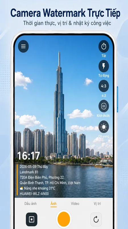 Màn hình StampCam: ảnh có hình mờ thời gian, địa chỉ và tọa độ GPS (android 1)