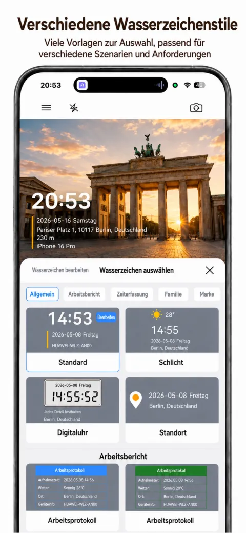 StampCam-Ansicht: Foto mit Zeit-, Adress- und GPS-Wasserzeichen (ios 3)