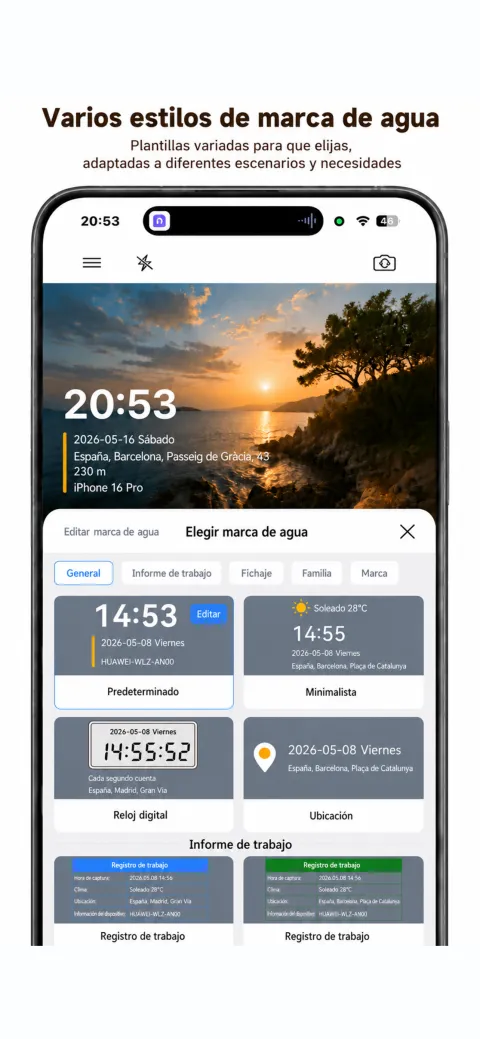 Pantalla de StampCam: foto con marca de agua de hora, dirección y GPS (ios 3)