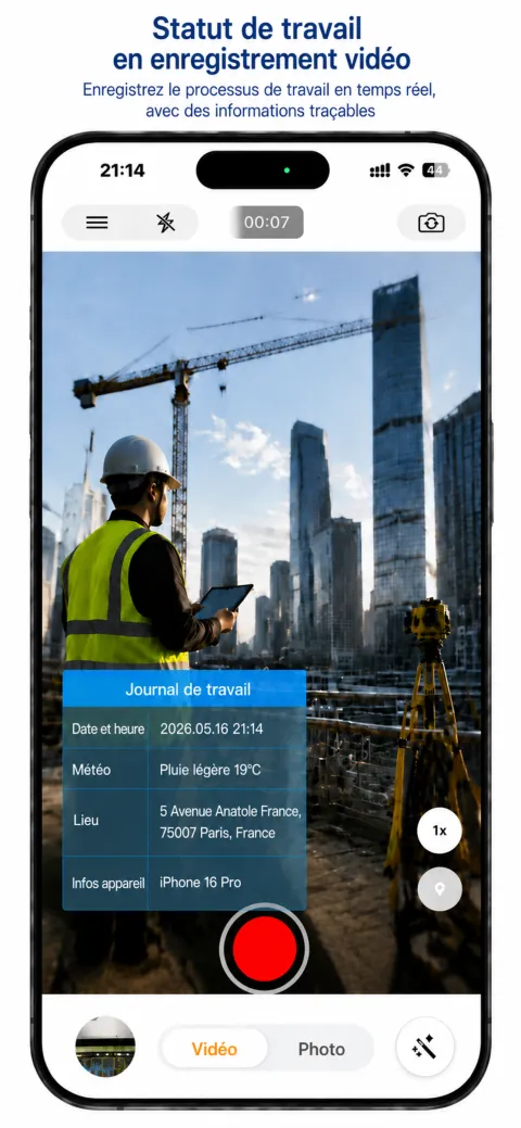 Écran StampCam : photo avec filigrane d’heure, d’adresse et de GPS (ios 4)