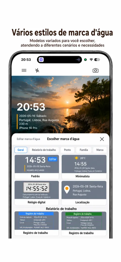 Tela do StampCam: foto com marca d’água de hora, endereço e GPS (ios 2)